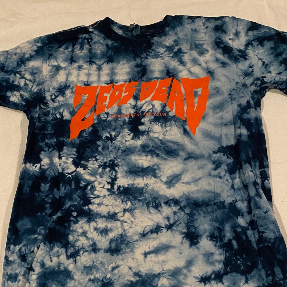 Zeds Dead Tie-Dye Graphic Tee - Blue & White with Orange Logo